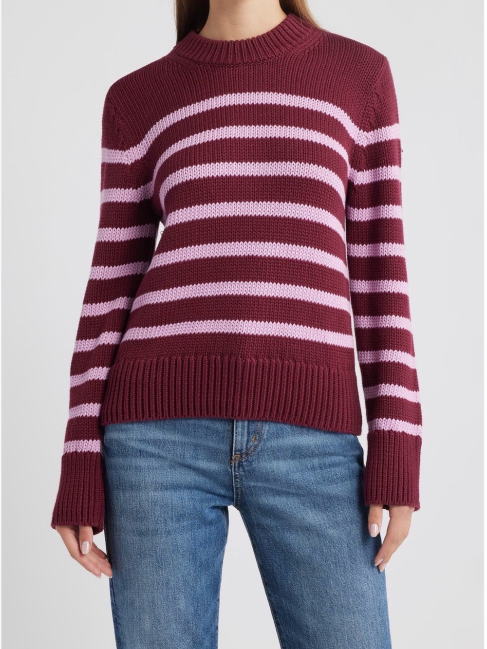 Rails Alise Stripe Crewneck Cotton Sweater in mulberry